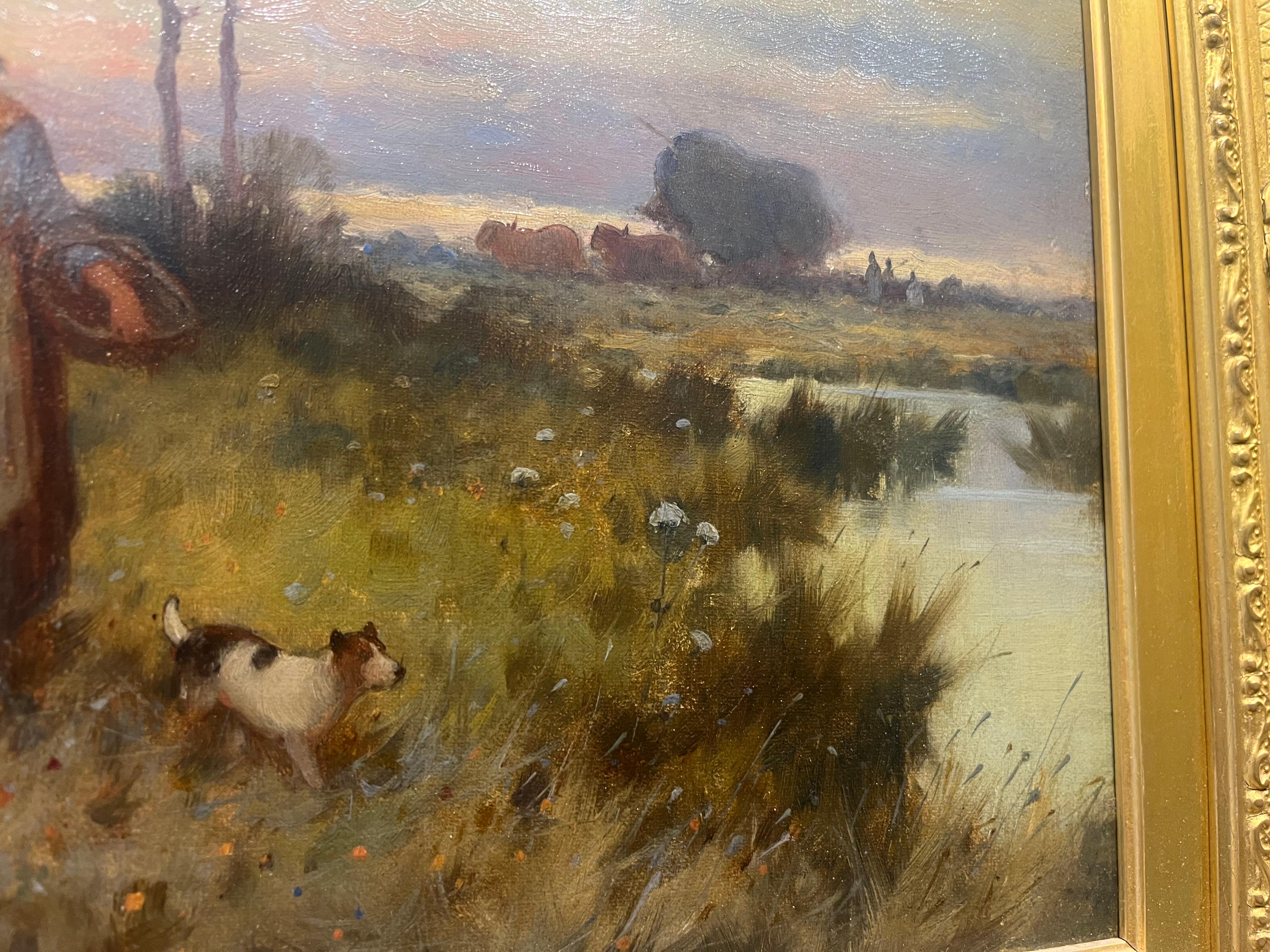 Paysage rural victorien du dix-neuvième siècle avec des ouvriers agricoles et des animaux en vente 6