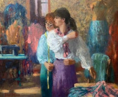 Canadian/American Impressionist Figurative Painting of Seamstress in Boutique 