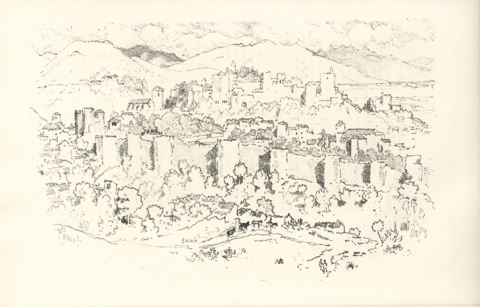 "Alhambra" original lithograph - Print by Joseph Pennell