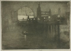 Charing Cross Bridge - 1909 etching of London by Joseph Pennell
