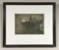 Antique Charing Cross Bridge - 1909 etching of London by Joseph Pennell