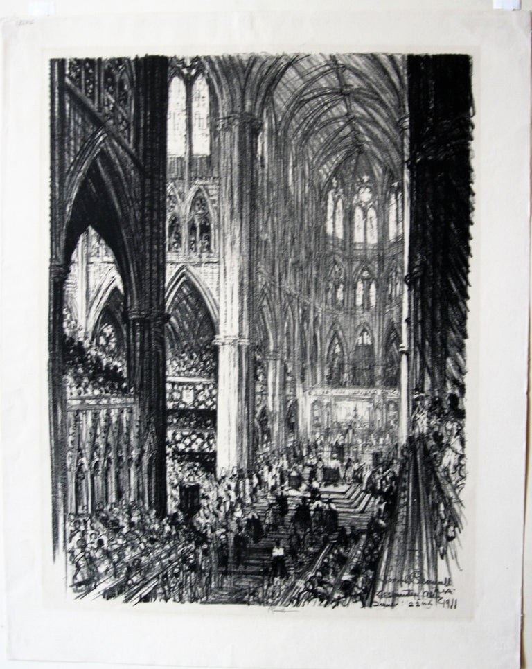 Coronation of King George V and Queen Mary in Westminster Abbey. June 22, 1911. 1911. Lithograph. Wuerth 197. 21 x 16 (sheet 25 1/8 x 20). Edition about 30. A fine impression printed on cream wove paper. An extremely scarce and important historical