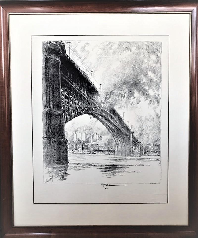 Eads Bridge, St. Louis. - Gray Landscape Print by Joseph Pennell