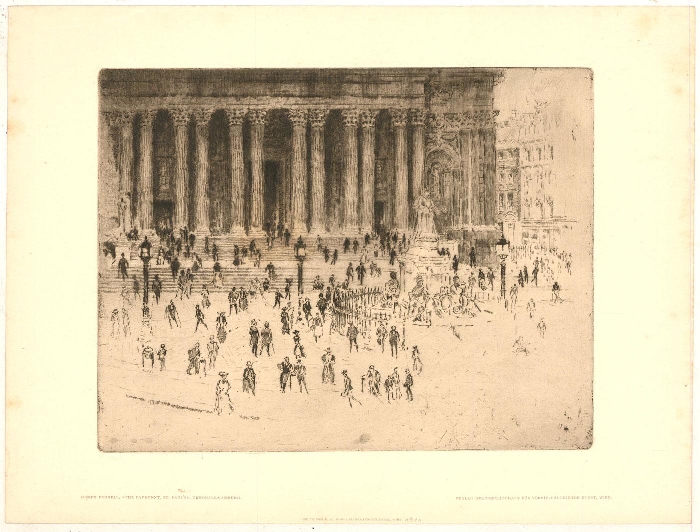 Joseph Pennell (1857-1926) - 1910 Etching, The Pavement at St. Pauls 1