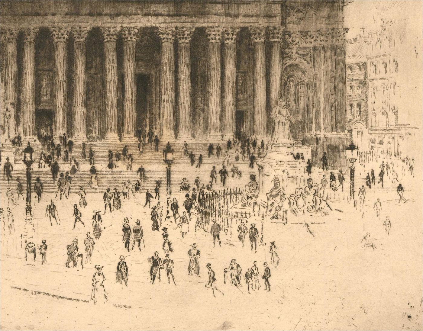 Joseph Pennell (1857-1926) - 1910 Etching, The Pavement at St. Pauls 2