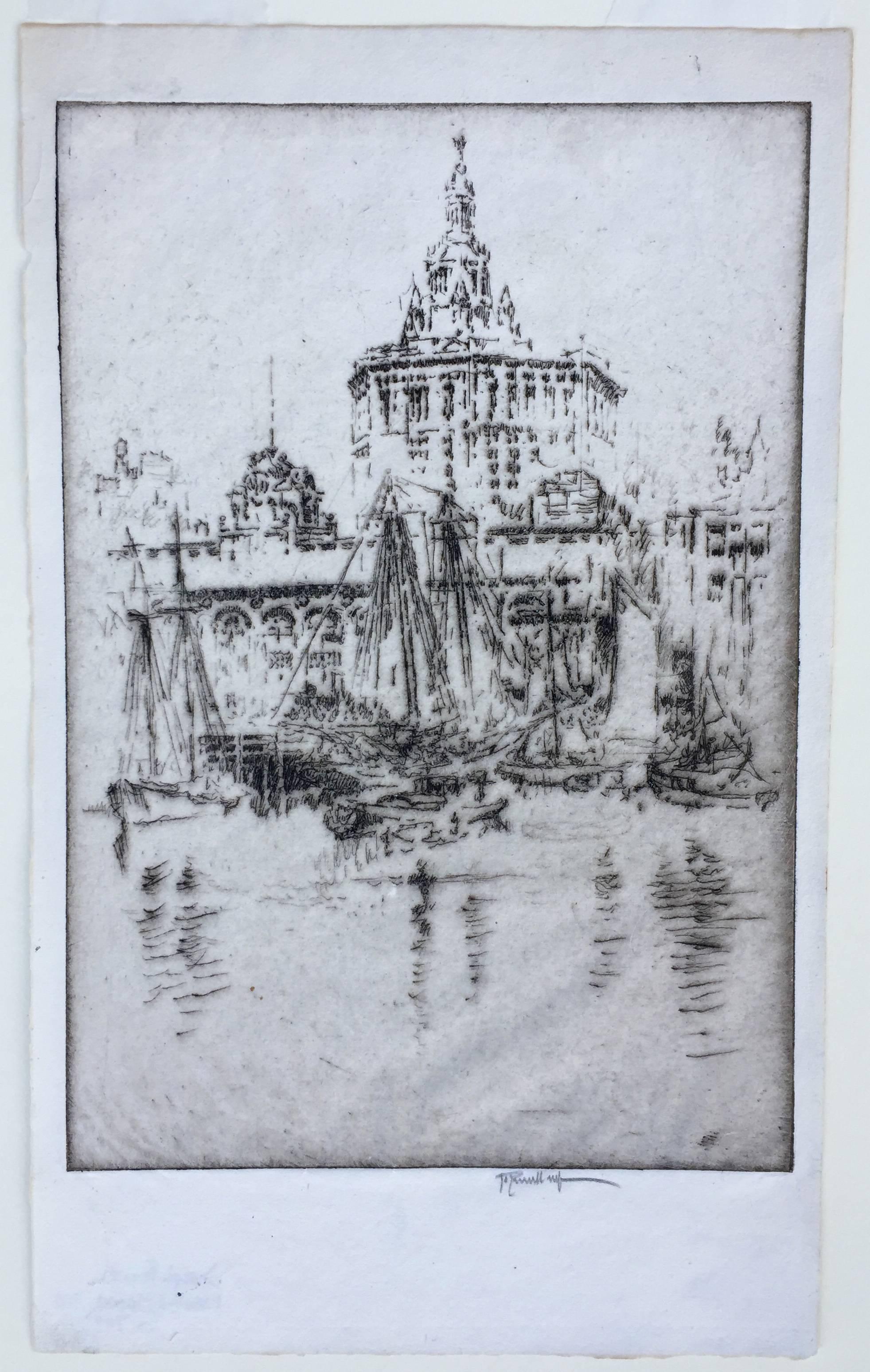 Nuovo mercato del pesce - NEW YORK - Print di Joseph Pennell