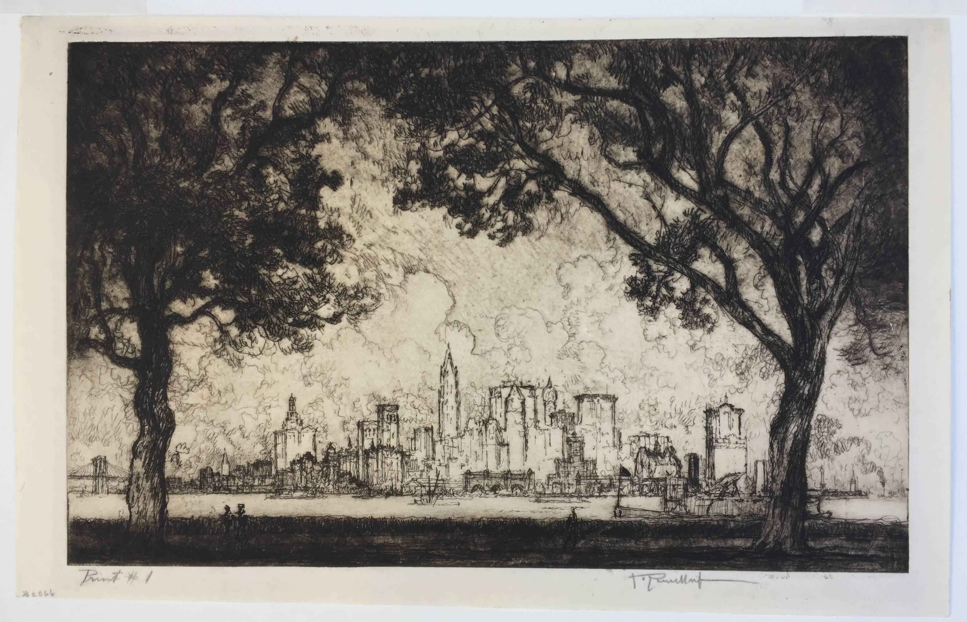 NEW YORK FROM GOVERNOR'S ISLAND - Print by Joseph Pennell