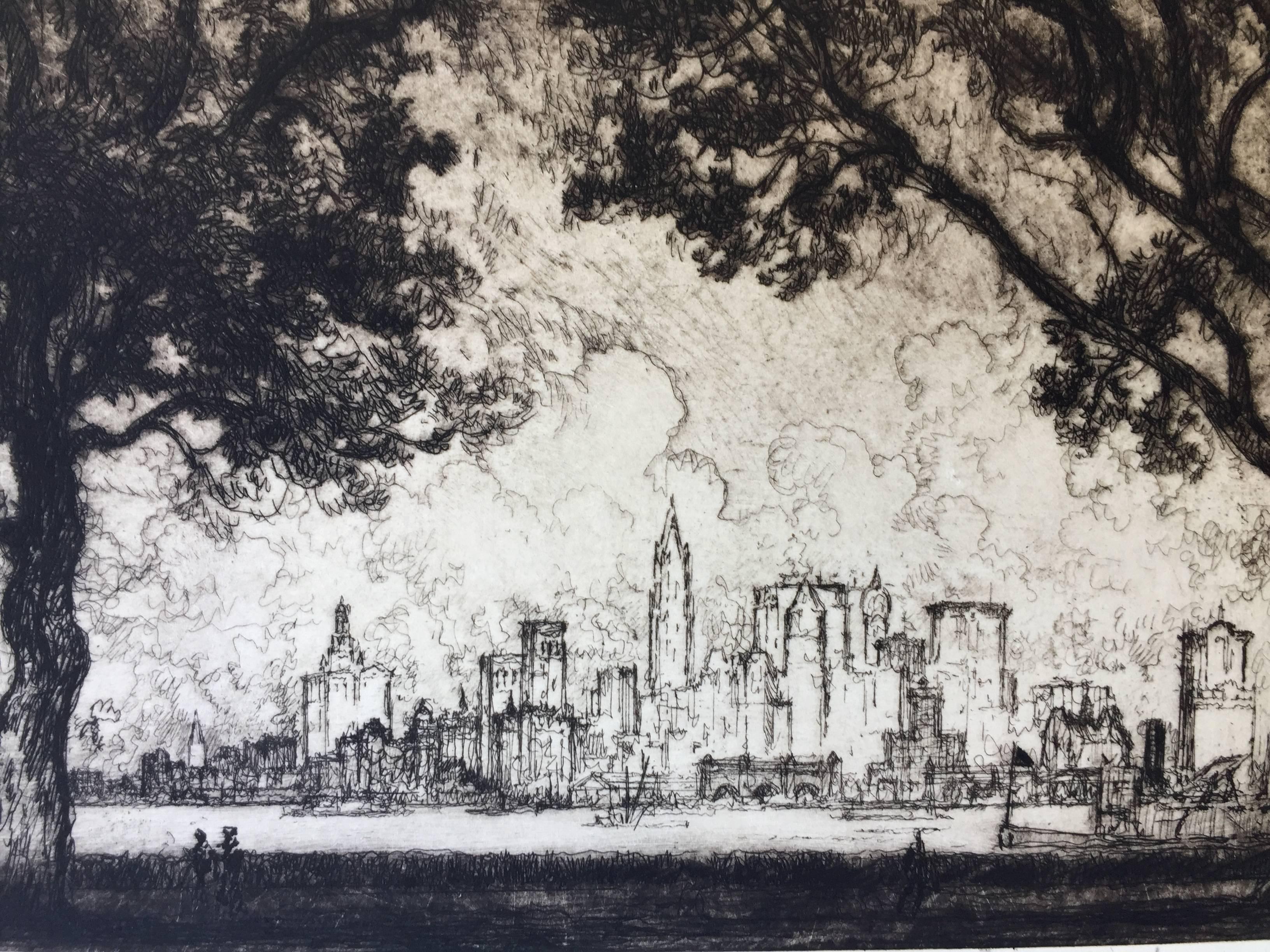 JOSEPH PENNELL

NEW YORK FROM GOVERNOR'S ISLAND, 1915 (Wuerth 668)
Drypoint, signed in pencil. Edition according to Wuerth about 80.
Annotated 