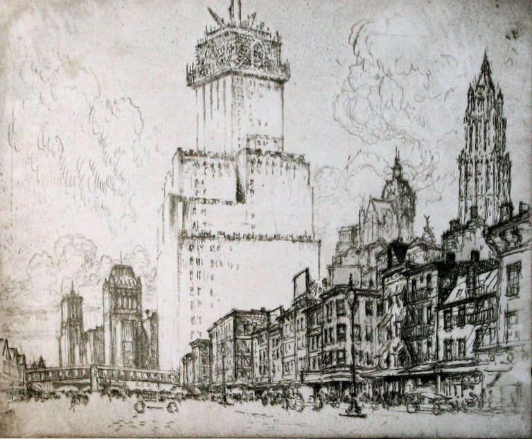 Joseph Pennell Figurative Print - The Biggest of All; Telephone and Telegraph Building.