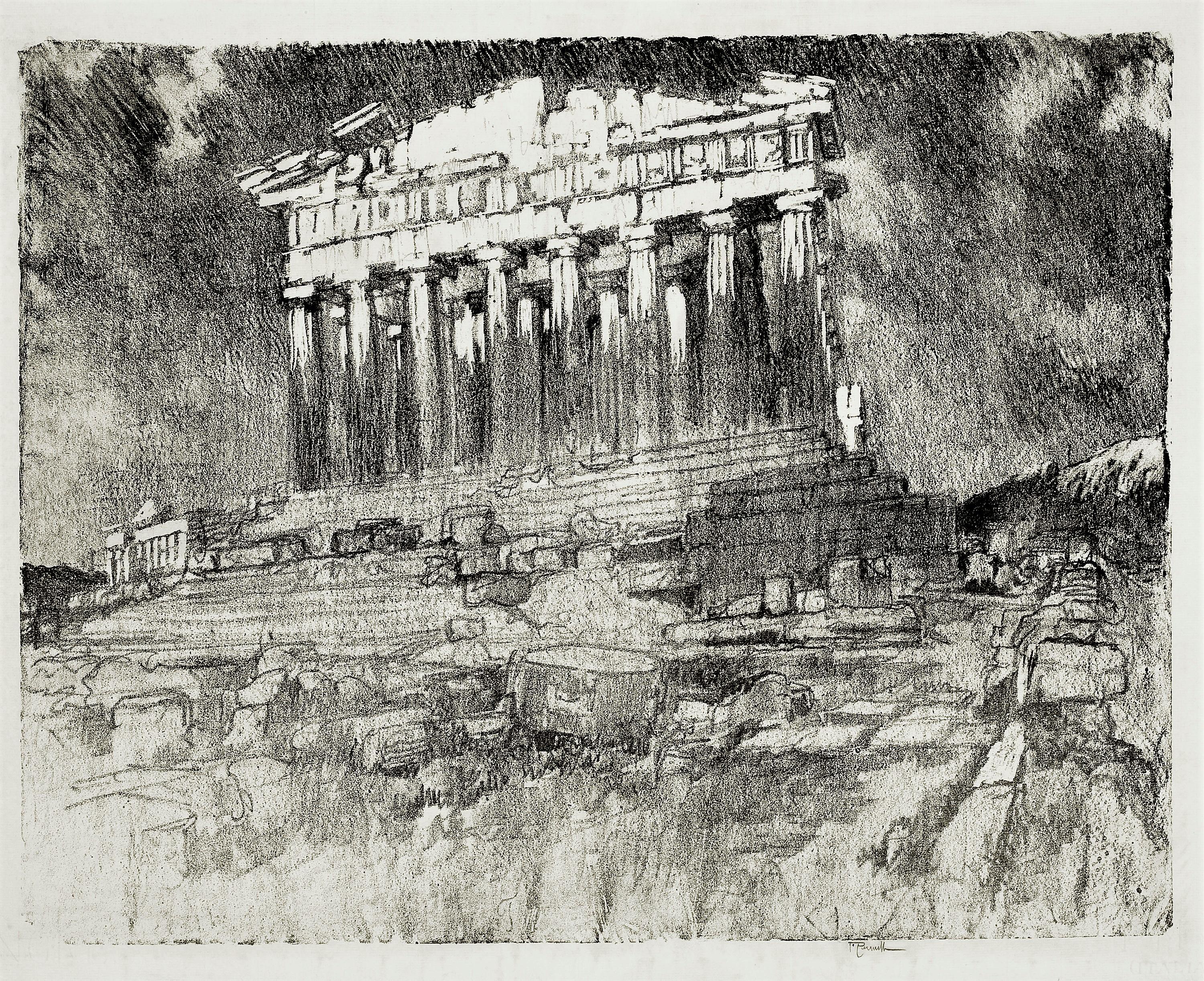 The Façade of the Parthenon. Sunset.  - Print by Joseph Pennell