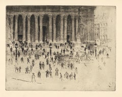Antique "The Pavement, St. Paul's" original etching