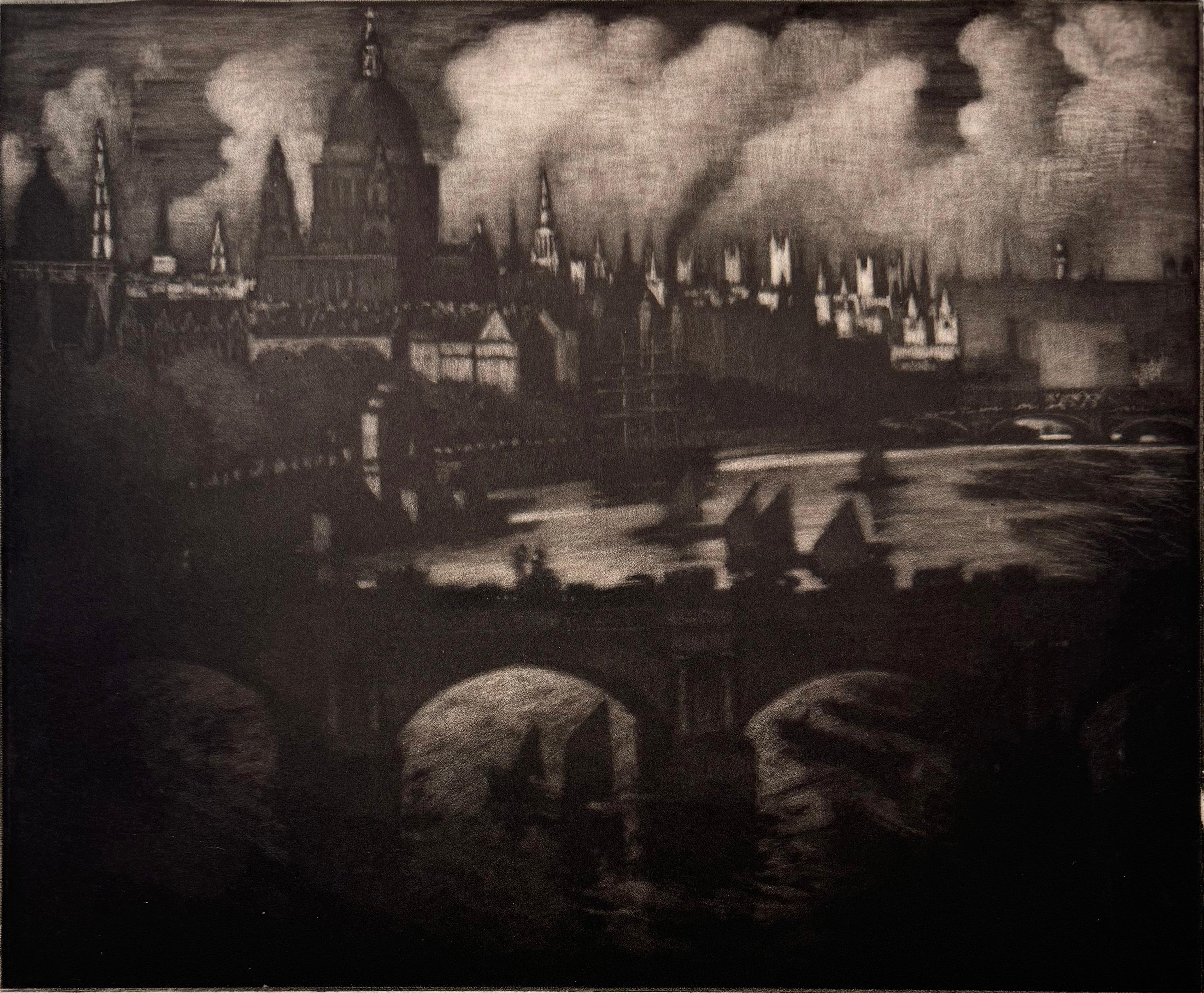 WREN'S CITY (Wuerth. 504) by Joseph Pennell (1857-1926) . Mezzotint, 1909, signed and inscribed imp. in pencil, edition of approximately 75. Fine rich impression and condition, trimmed in a Whistlerian manor, top and sides to plate mark. Beautiful