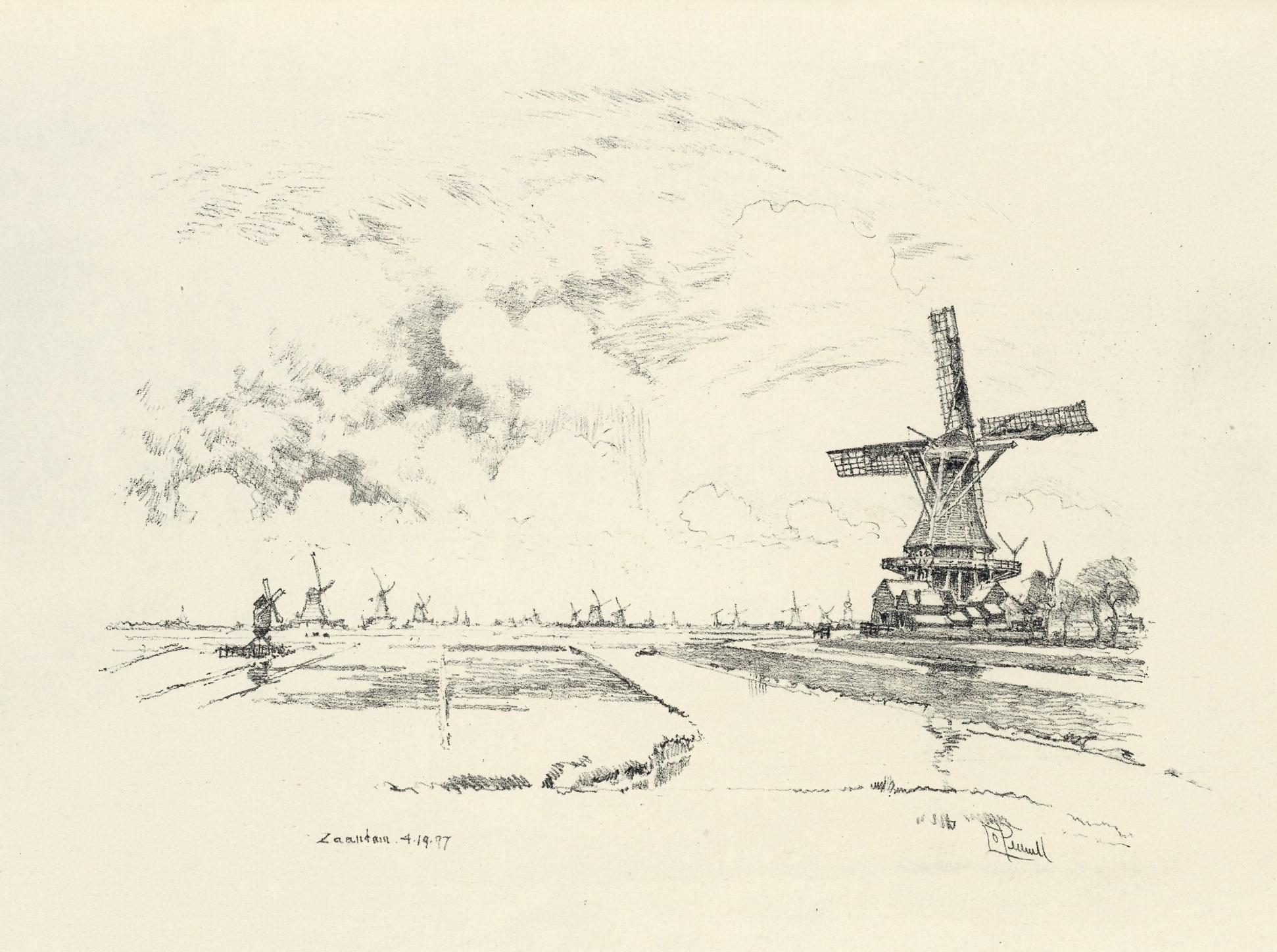 "Zaandam" original lithograph - Print by Joseph Pennell