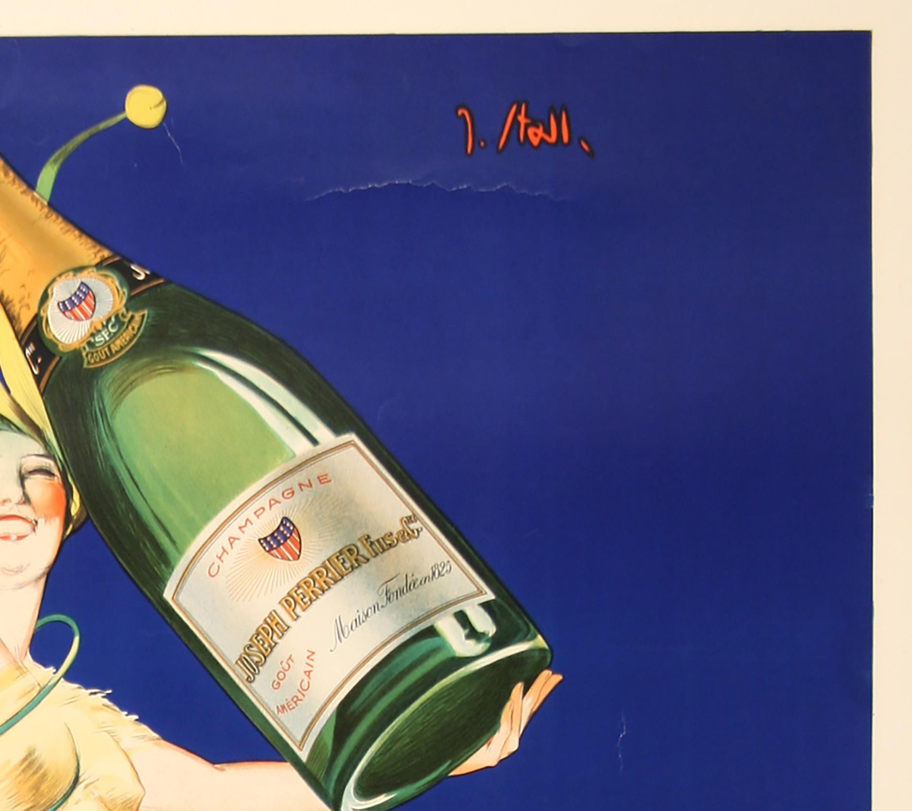Affiche publicitaire vintage Champagne French Alcohol de Joseph Perrier, C1930, Stall Excellent état - En vente à Bath, Somerset