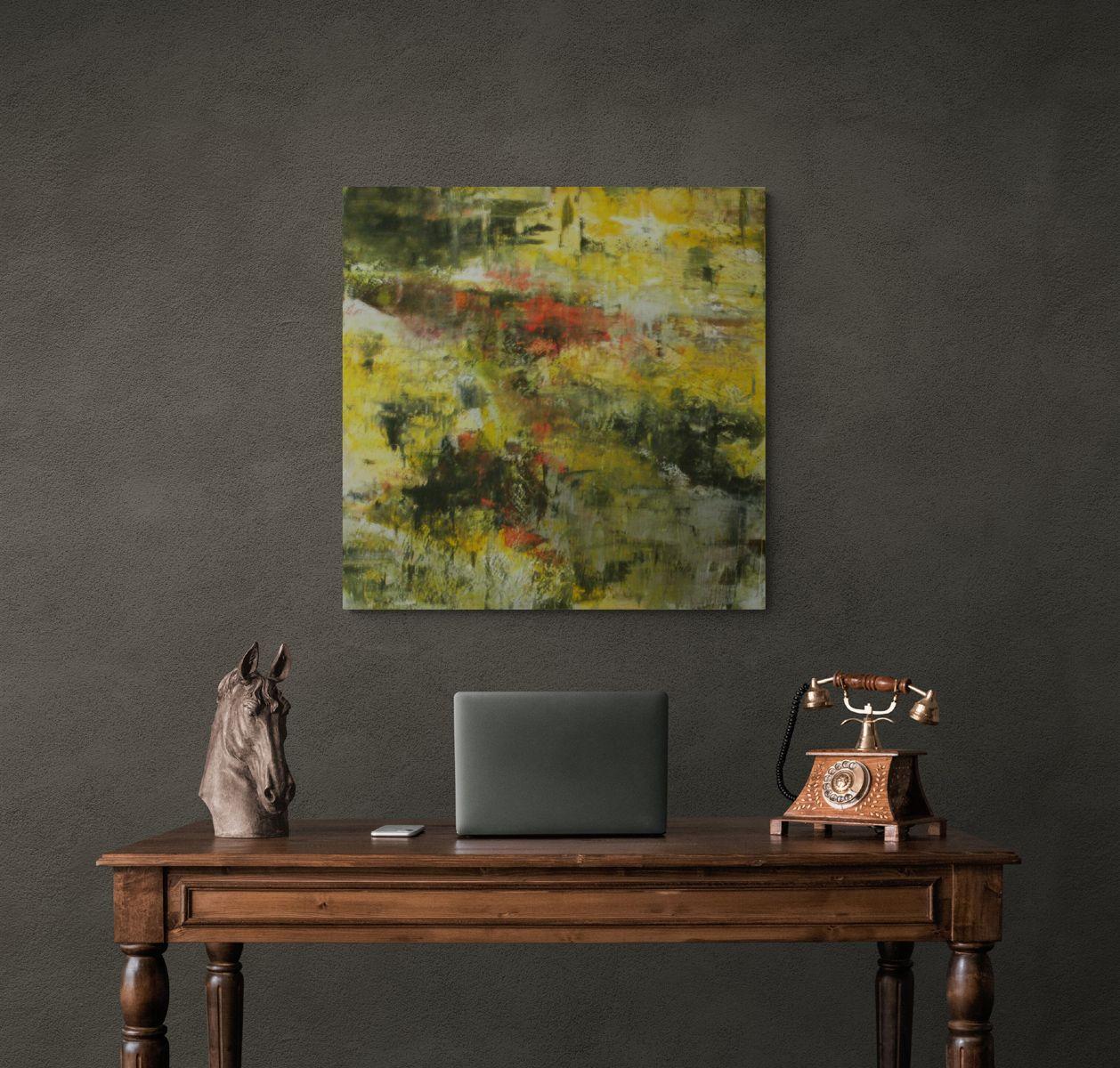 Ruscello in inverno, Pittura, Acrilico su tela - Abstract Painting Marrone di Joseph Piccillo