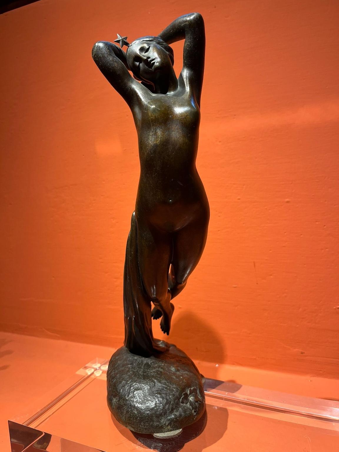 19th century French mythological figurative female bronze statuette - Sculpture by Joseph Pollet