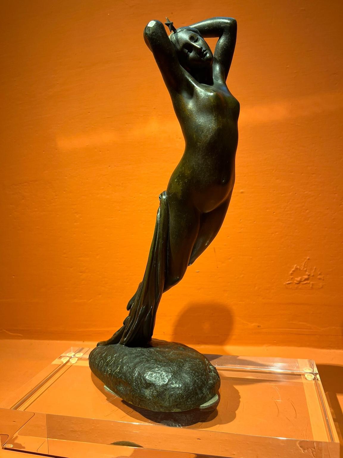 19th century French mythological figurative female bronze statuette - Art Nouveau Sculpture by Joseph Pollet