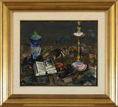 Still Life with Candlestick and Book by Joseph Pressmane - Still life painting