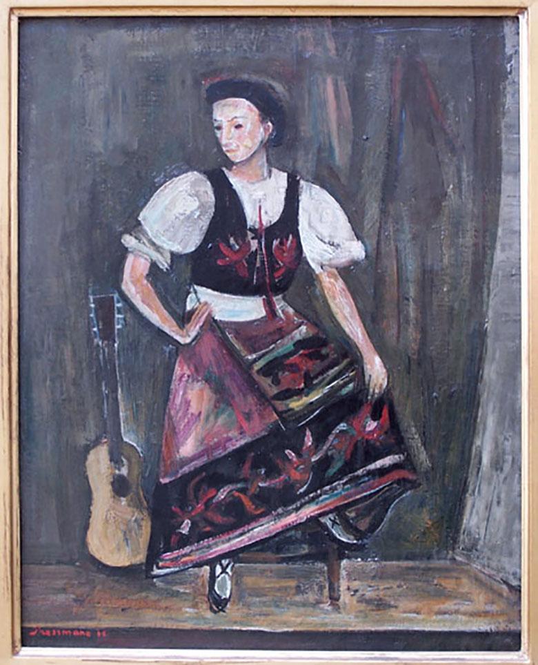 Danseuse folklorique ukrainienne - Contemporain Painting par Joseph Pressmane