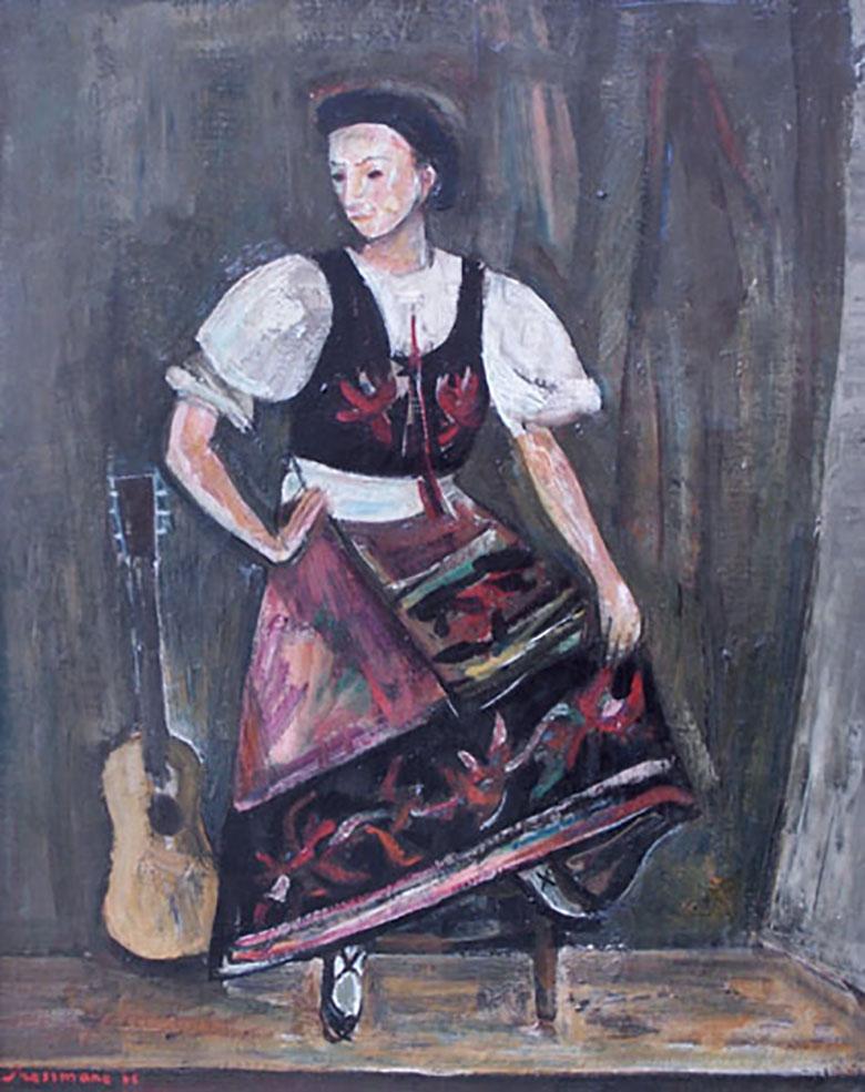 Danseuse folklorique ukrainienne - Painting de Joseph Pressmane