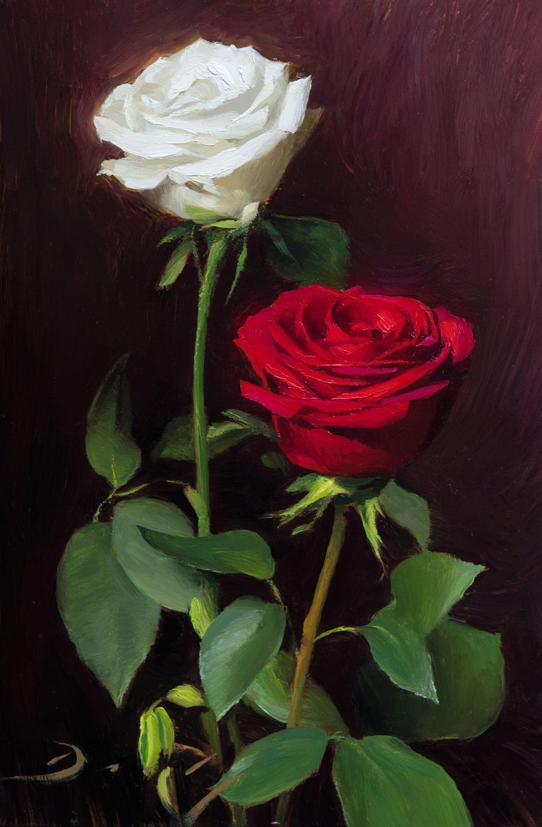 Joseph Q. Daily Realist oil painting featuring roses
