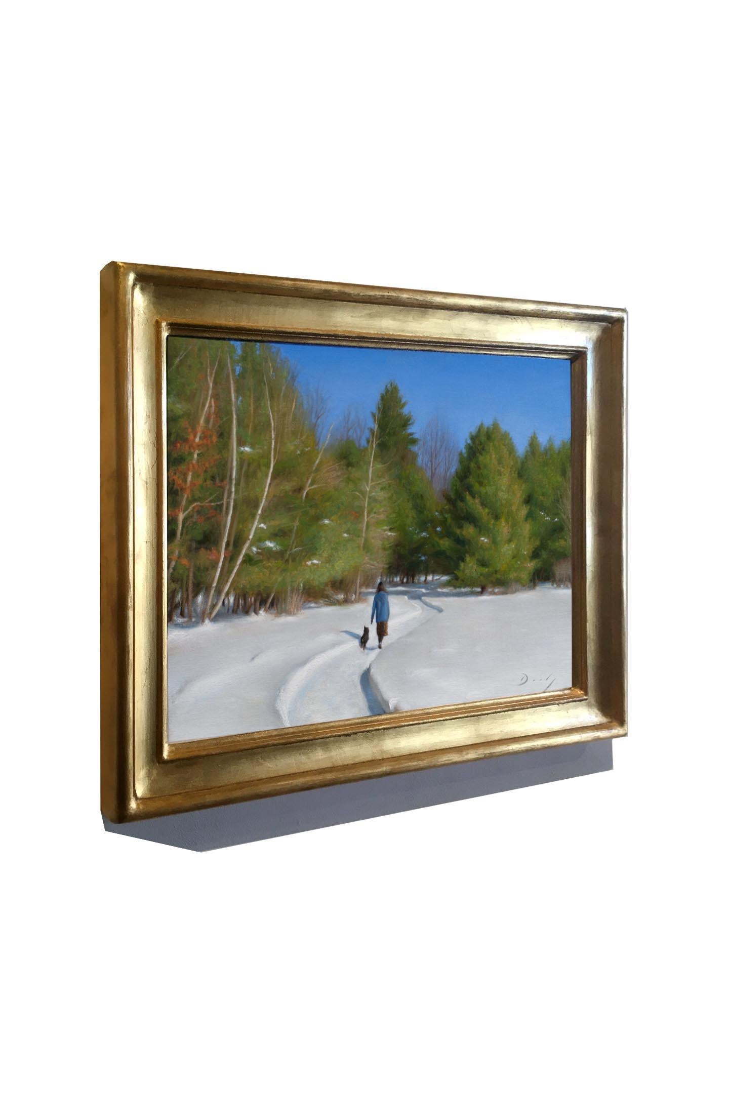 Realist winter snow scene with white green and blue, 