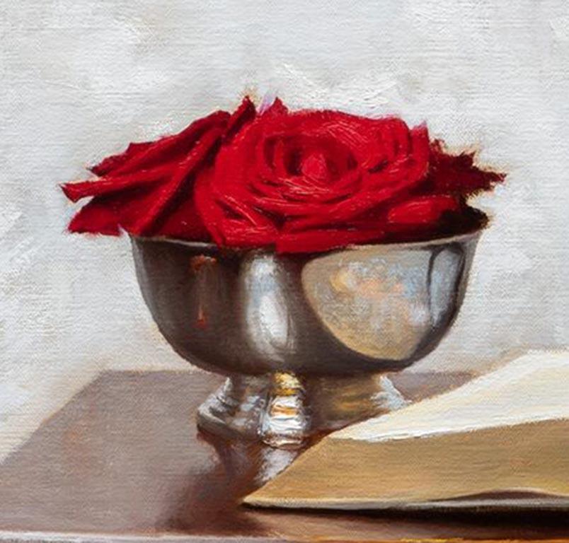 Red and silver realist still-life, 