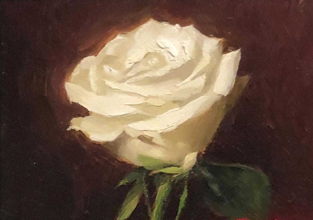 Realist oil painting featuring roses, 