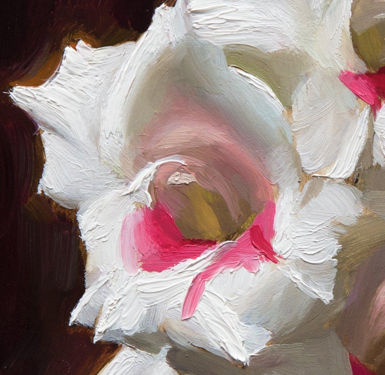 White Gladiolus - Black Still-Life Painting by Joseph Q. Daily
