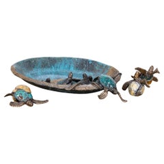 Vintage Joseph Quillian Limited Signed Bronze Turtle Dish and Bronze Turtle Sculptures