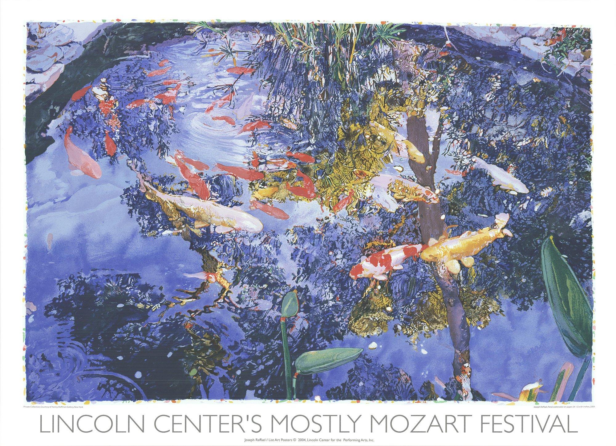This captivating Joseph Raffael poster, published by the Lincoln Center for the Mostly Mozart Festival in 2004, is a limited edition piece, with only 500 prints available. Renowned for his vibrant and immersive artwork, Raffael's design brilliantly