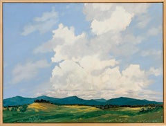 October Fields (Plein Air Painting of Mountain Range and White Clouds)