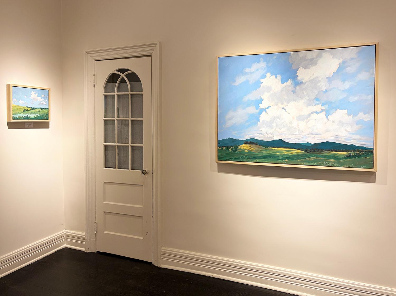 October Fields (Plein Air Painting of Mountain Range and White Clouds) For Sale 1