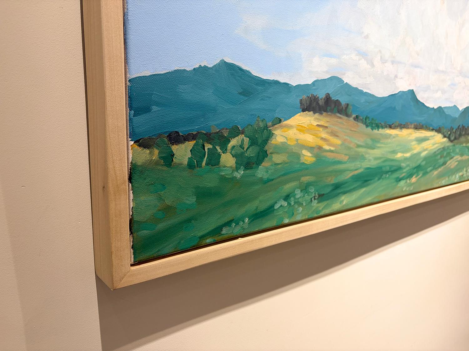 October Fields (Plein Air Painting of Mountain Range and White Clouds) For Sale 2