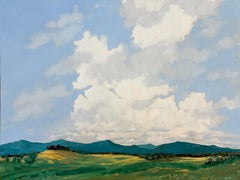 October Fields (Plein Air Painting of Mountain Range and White Clouds)