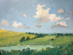 Étang à Whiting (peinture de paysage à l'huile en plein air avec nuages blancs)
