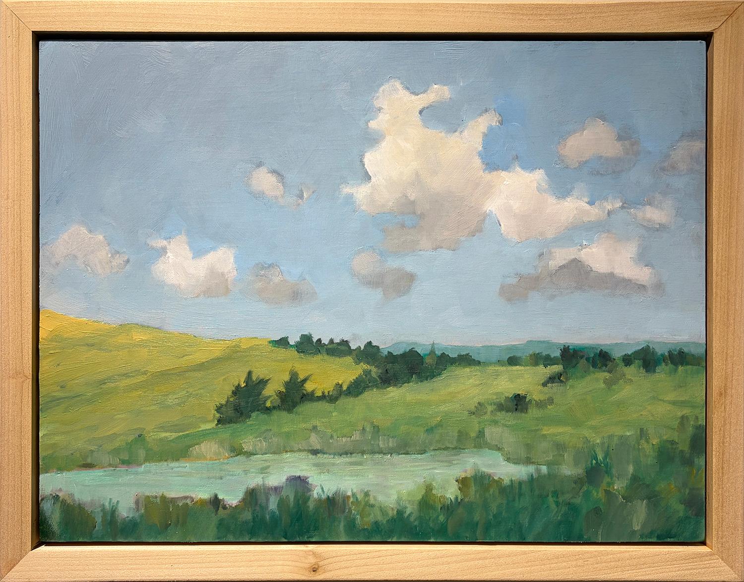 Étang à Whiting (peinture de paysage à l'huile en plein air avec nuages blancs) - Contemporain Painting par Joseph Rapp