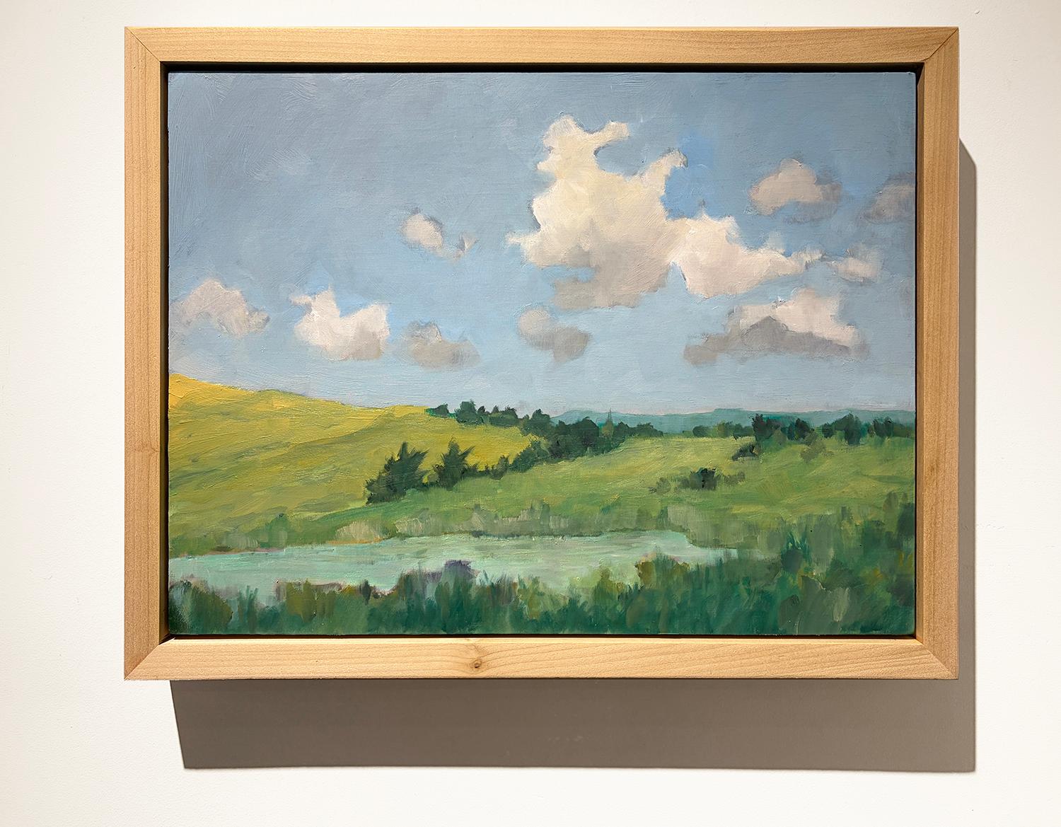 Étang à Whiting (peinture de paysage à l'huile en plein air avec nuages blancs) en vente 1