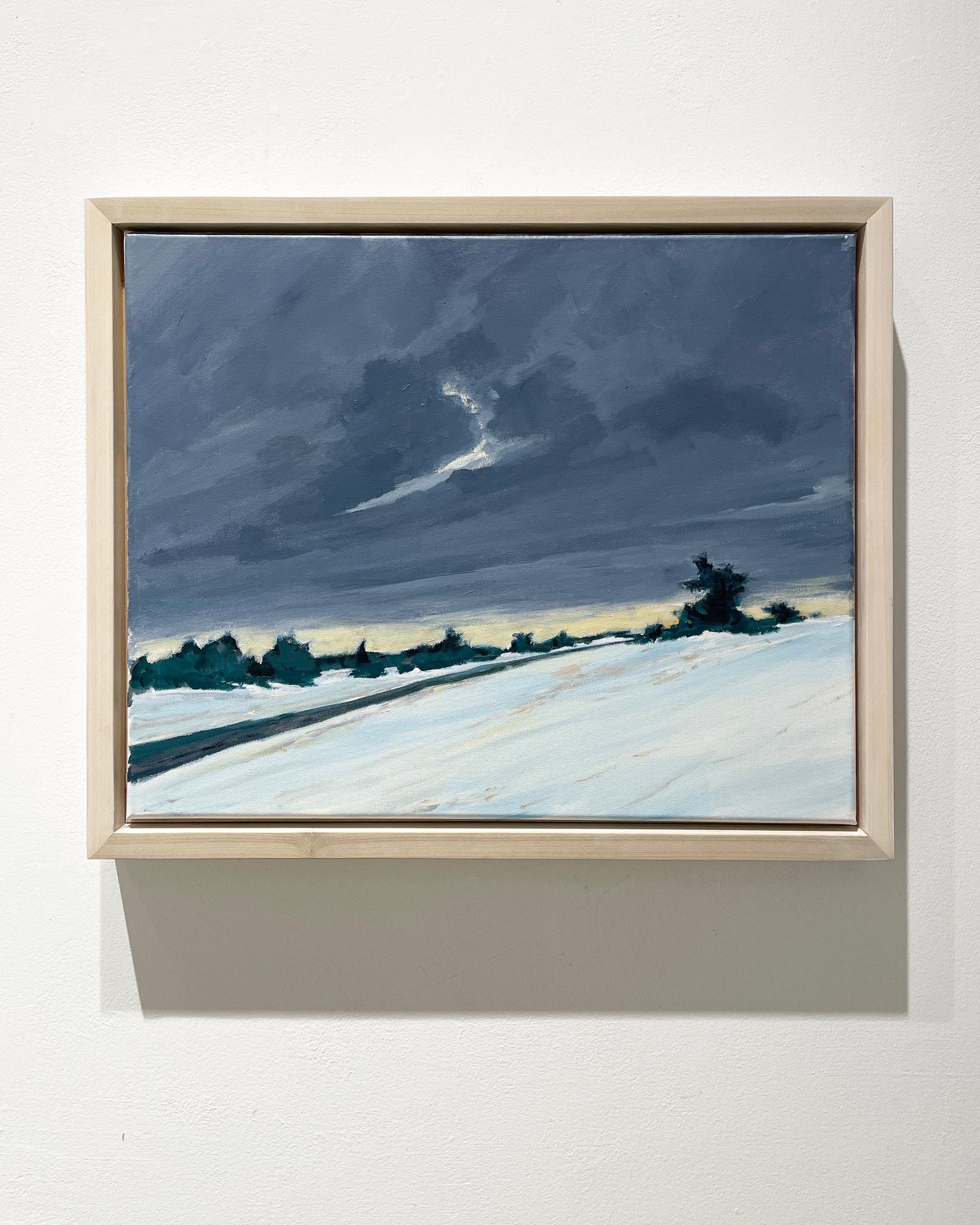 Solstice (En Plein Air Winter Landscape Painting of Snow Fields & Grey Sky) For Sale 1