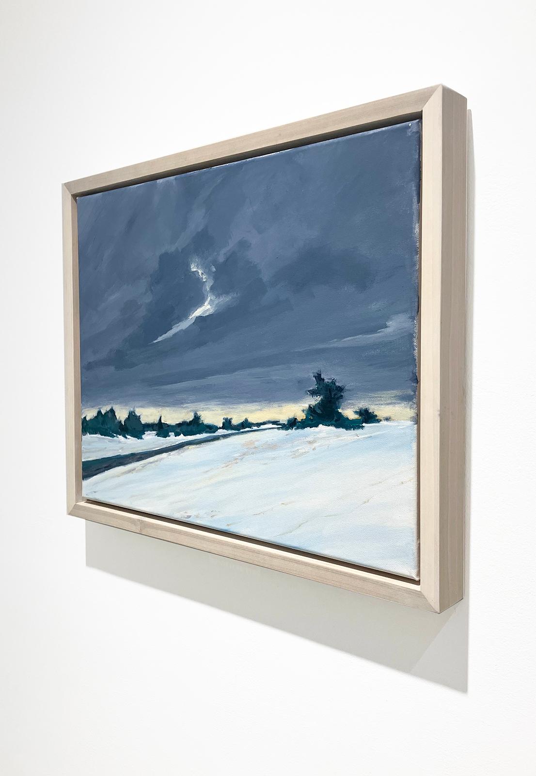 Solstice (En Plein Air Winter Landscape Painting of Snow Fields & Grey Sky) For Sale 2
