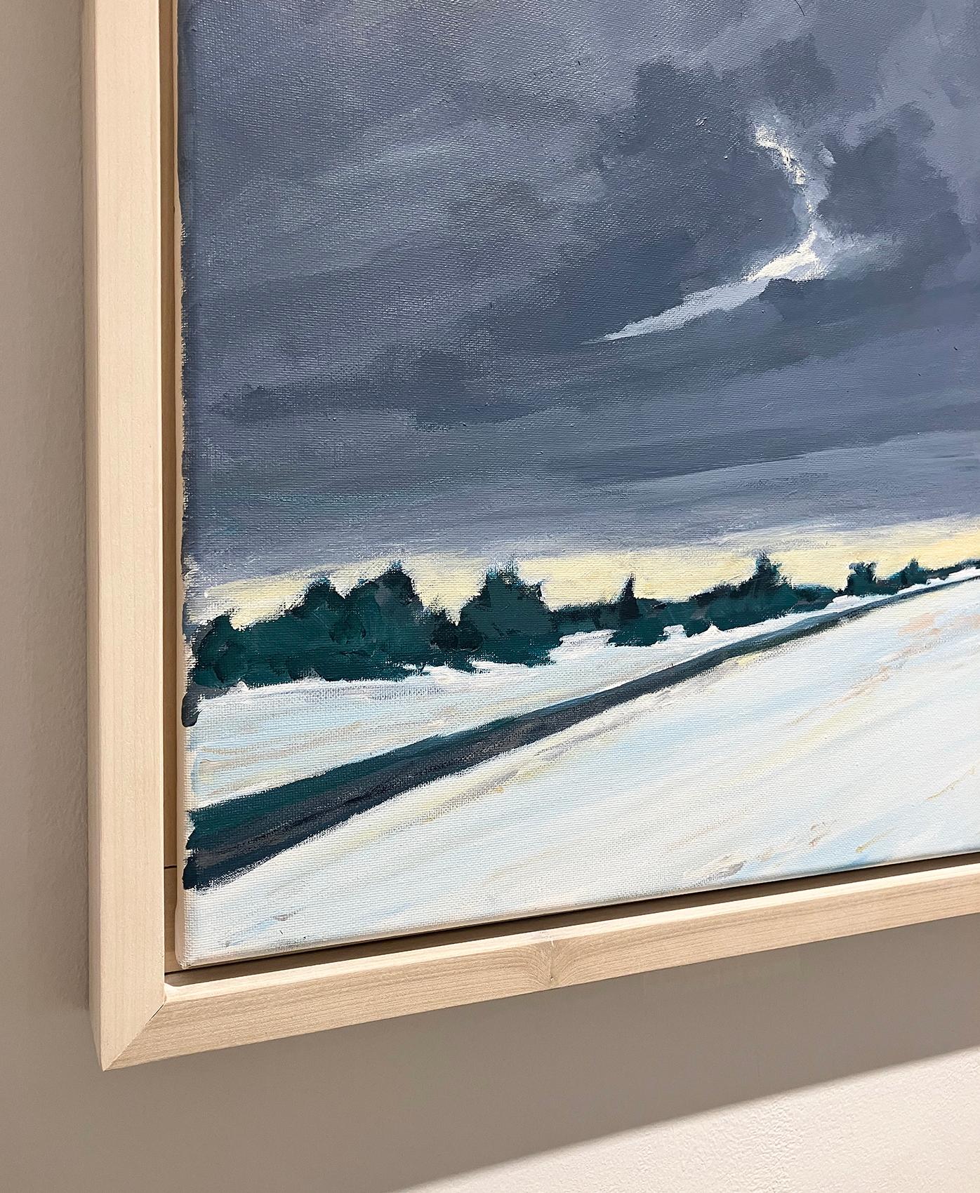 Solstice (En Plein Air Winter Landscape Painting of Snow Fields & Grey Sky) For Sale 3