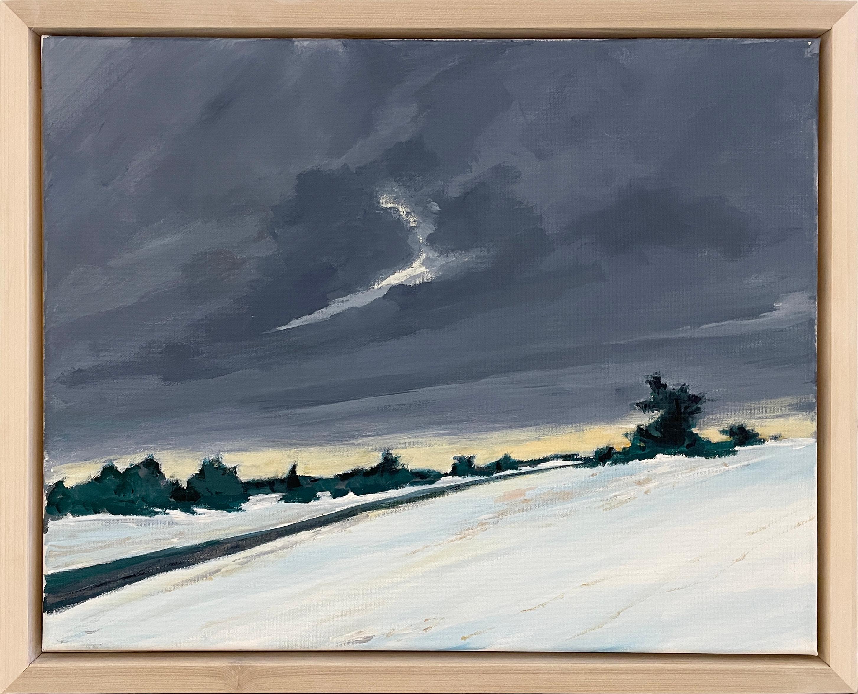 Modern en plein air landscape oil painting on canvas of a snowy winter countryside 
'Solstice' by Joseph Rapp
16 x 20 inches, acrylic on canvas
17.75 x 21.75 x 2 inches framed in white stained wood floater frame

Joseph Rapp’s craftsmanship is