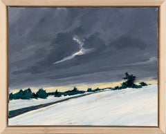 Solstice (peinture en plein air d'un paysage d'hiver avec champs de neige et ciel gris)