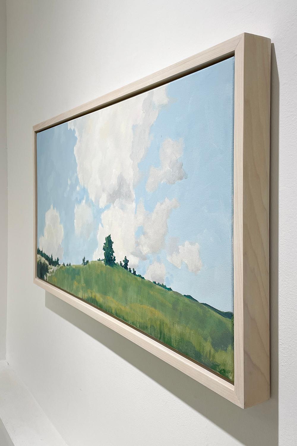 Upper Meadow in June (Contemporary Panoramic Plein Air Landscape Painting) by Joseph Rapp
18 x 36 inches, acrylic on canvas
19.75 x 37.75 inches framed in white stained wood floater frame

 Joseph Rapp’s craftsmanship is apparent in the sense of