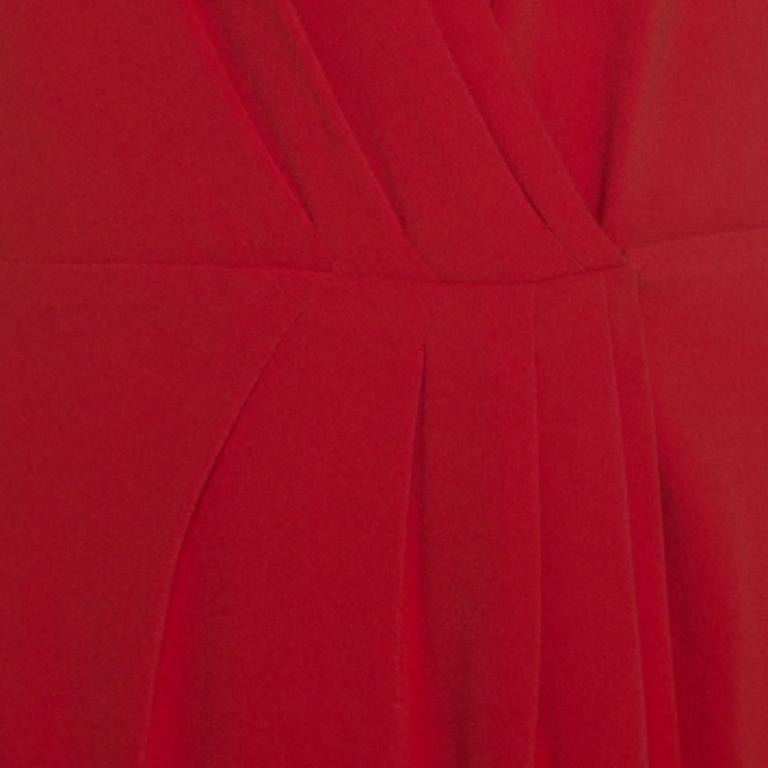 Rosso Joseph Red Crepe Pleat Detail Stellina Wrap Dress M in vendita