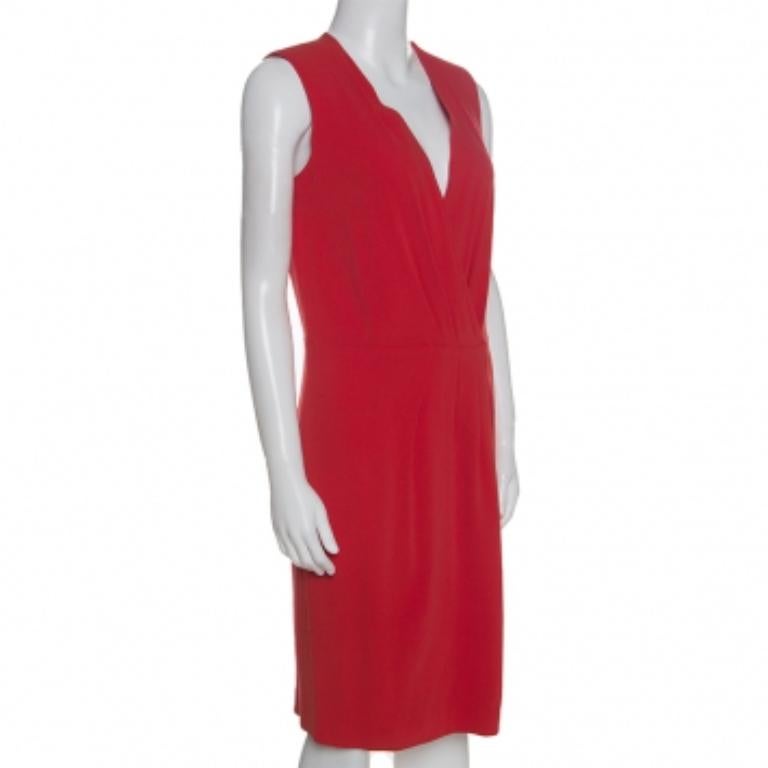 Joseph Red Crepe Pleat Detail Stellina Wrap Dress M in vendita 2