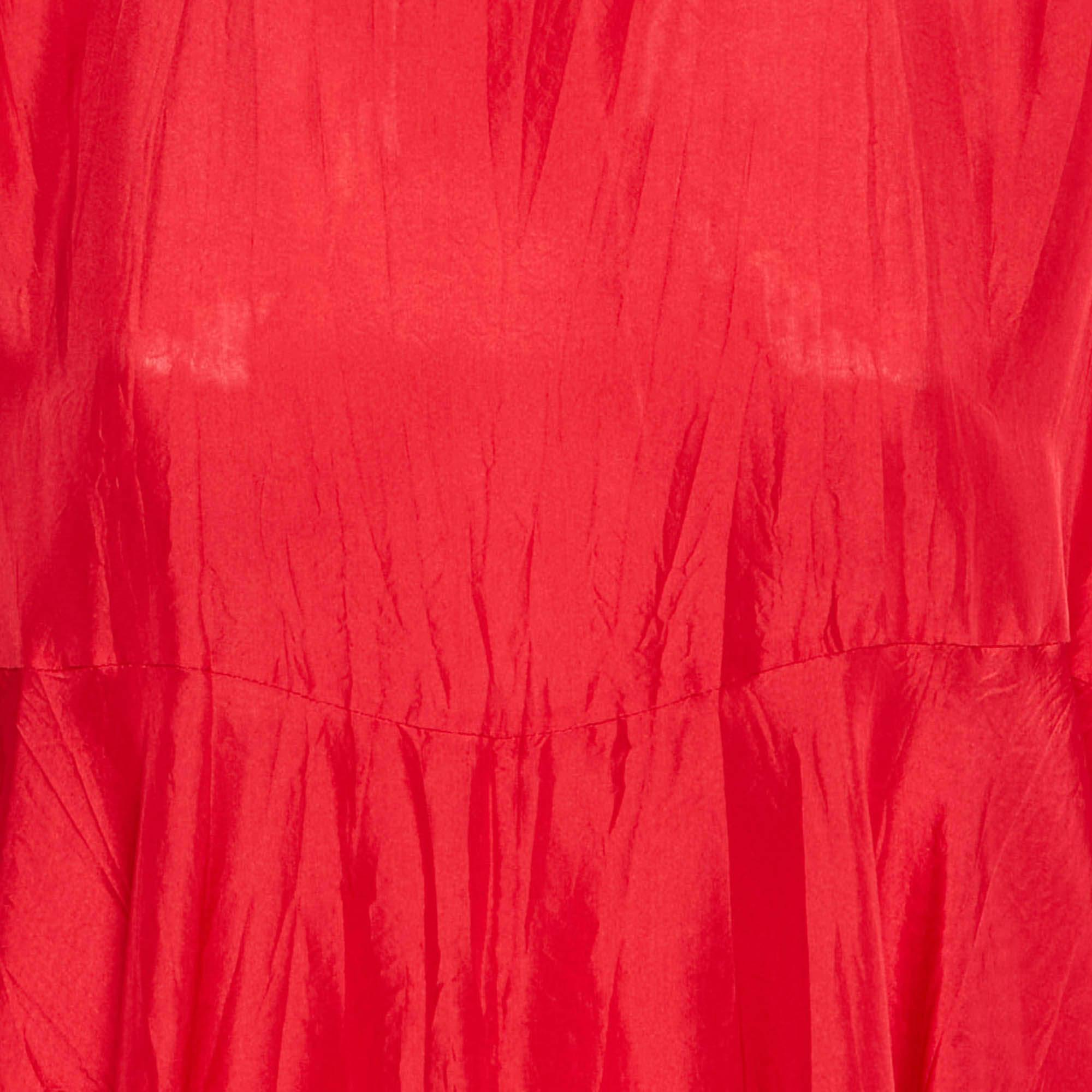 Joseph Red Crinkle Silk Loose Fit Blouse M In Excellent Condition For Sale In Dubai, Al Qouz 2