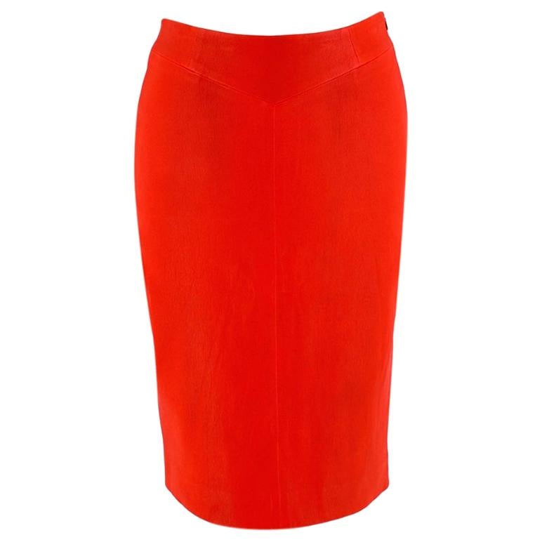 Joseph Red Leather Pencil Skirt - Size US2 For Sale