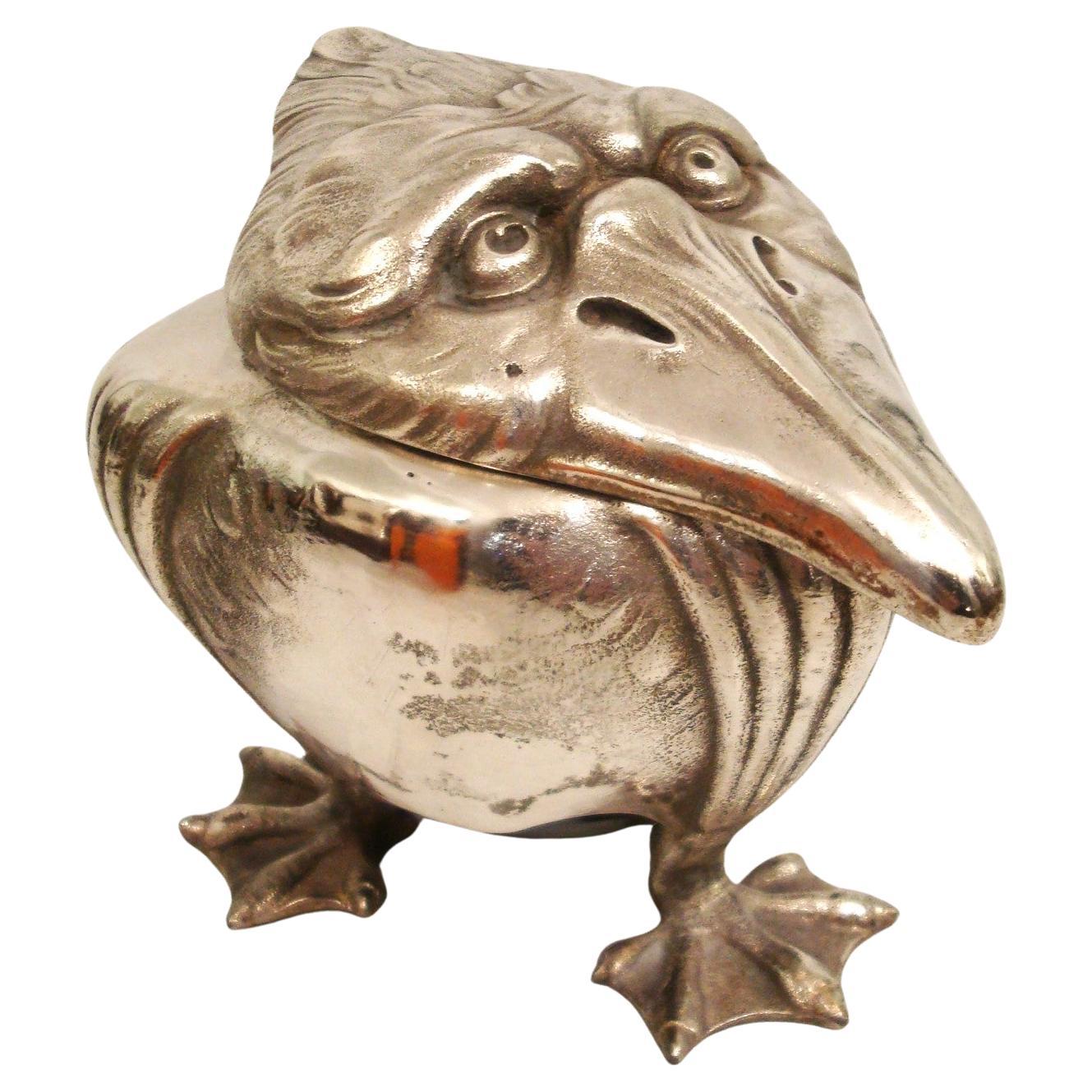 Joseph Reinemann Jugendstil Pewter Novelty Bird Desk Inkwell, Germany c1902