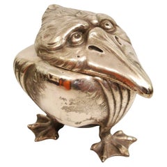 Antique Joseph Reinemann Jugendstil Pewter Novelty Bird Desk Inkwell, Germany c1902